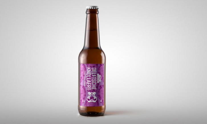 Delftsche Knollaert flesje met een grijze achtergrond